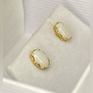 14k Yellow Gold Oval Opal Stud Earrings